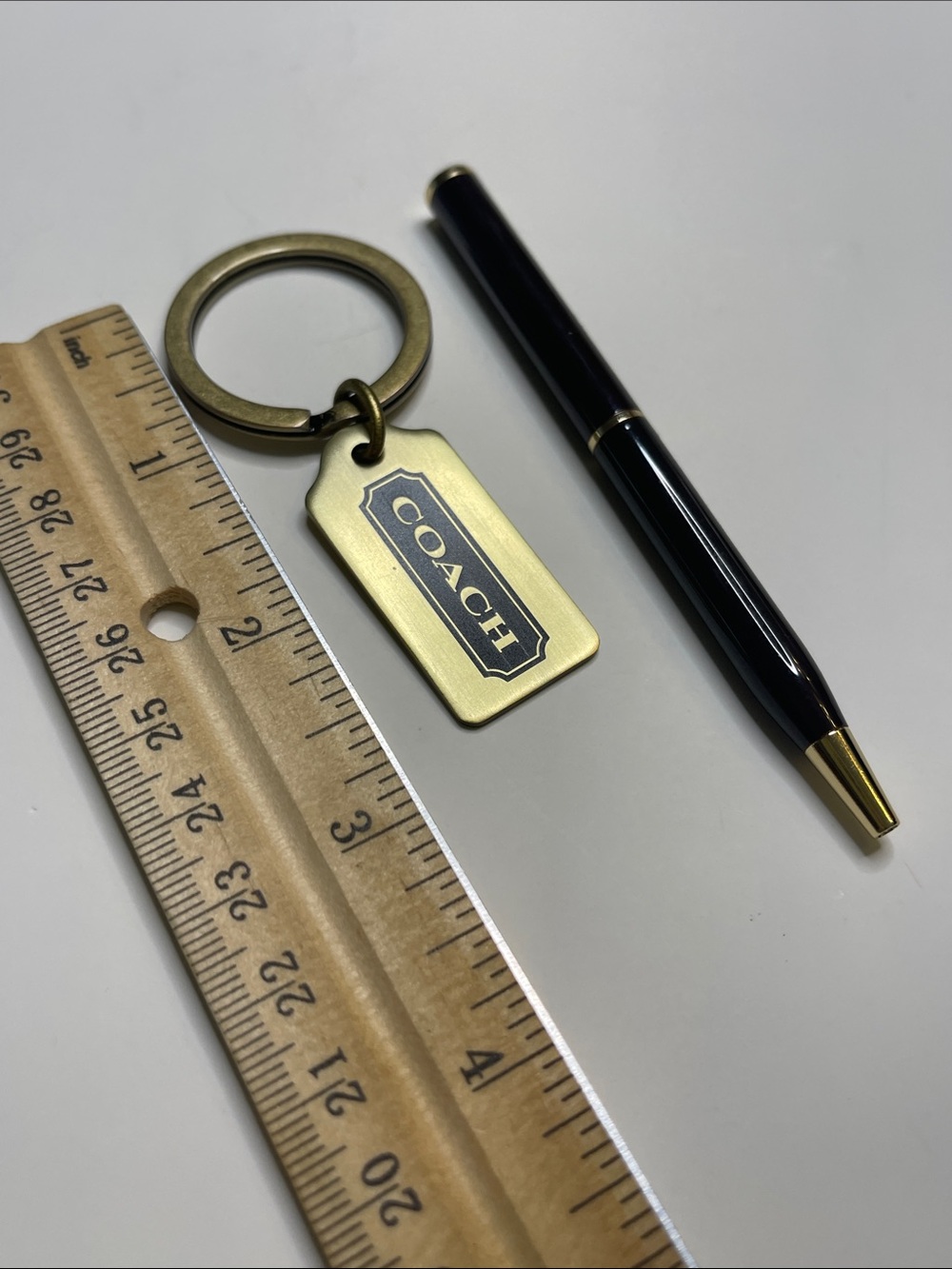 Coach Antique Gold Logo Tag Keyring with Black Inset and Coach Pen - Picture 3 of 6